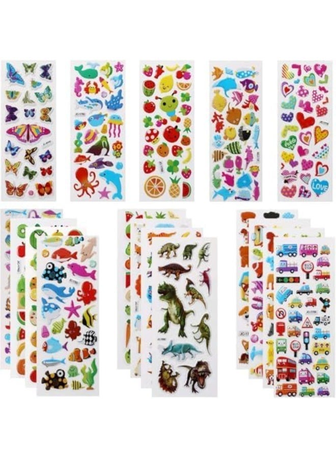 YJ FOR 3D Stickers for Kids Puffy Stickers 550+ Children Stickers 22 Variety Sheets for Rewarding Gifts Scrapbooking Including Animals, Fish, Dinosaurs, Numbers, Fruits, Trucks, Butterfly and More
